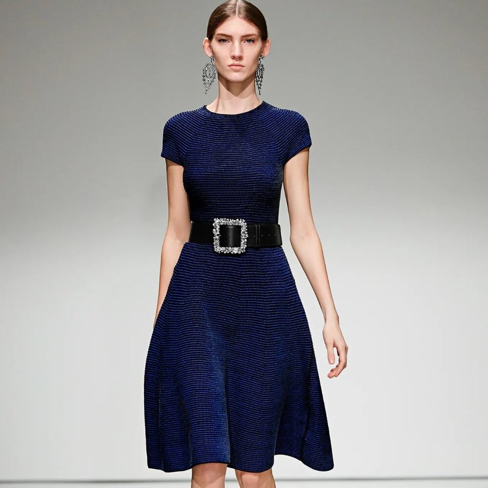 Escada Fall 2016- Black and Blue Wool Dress